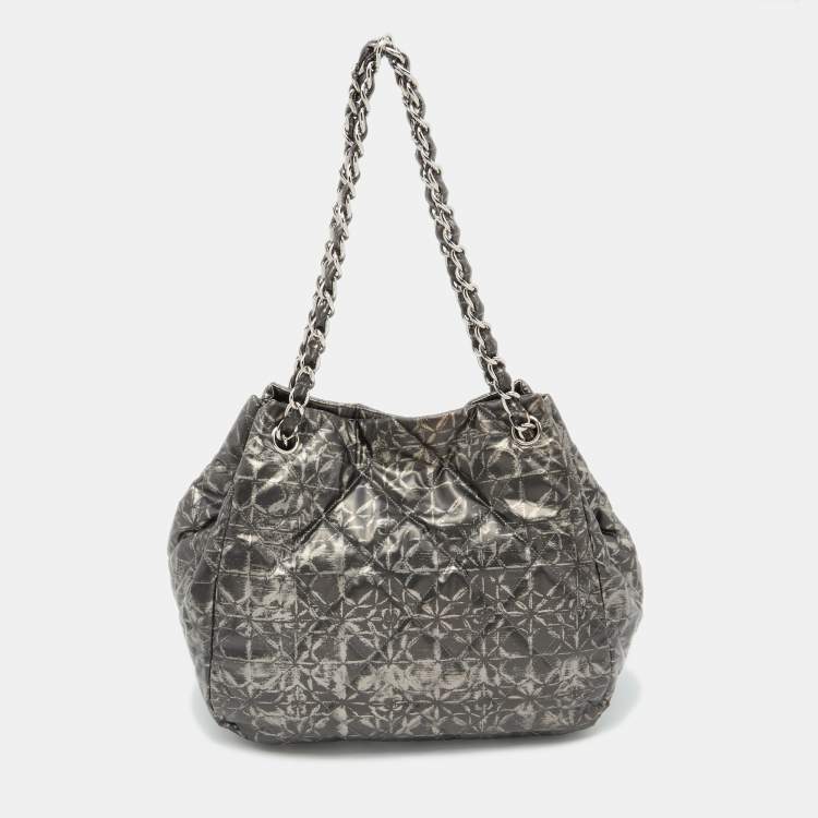Pre Owned Chanel Metallic Grey Quilted Printed Vinyl Rock in Moscow Hobo