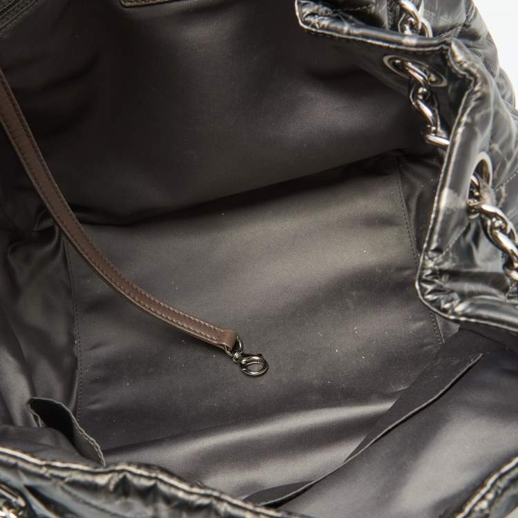 Pre Owned Chanel Metallic Grey Quilted Printed Vinyl Rock in Moscow Hobo