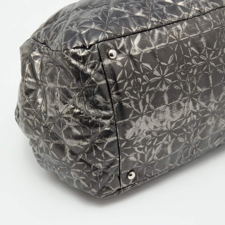 Pre Owned Chanel Metallic Grey Quilted Printed Vinyl Rock in Moscow Hobo