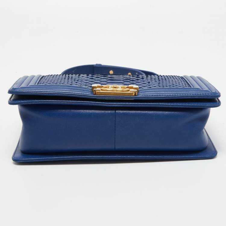 Pre Owned Chanel Blue Python Medium Boy Bag