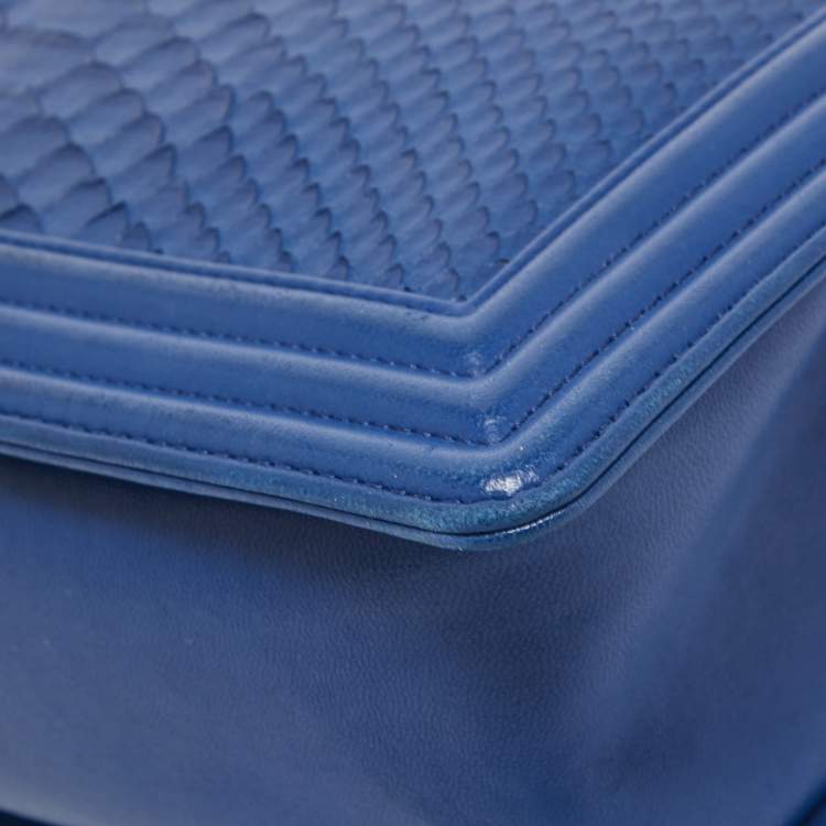 Pre Owned Chanel Blue Python Medium Boy Bag