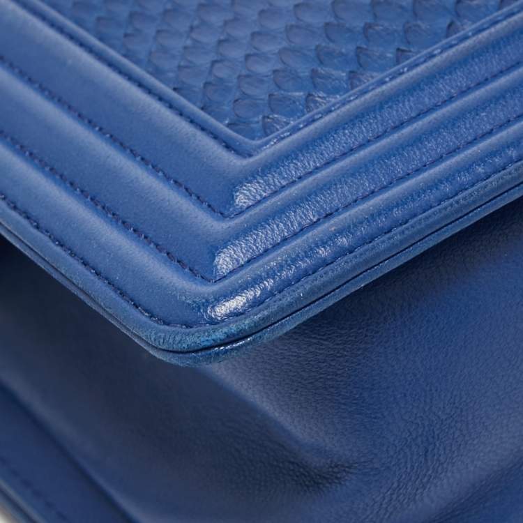 Pre Owned Chanel Blue Python Medium Boy Bag