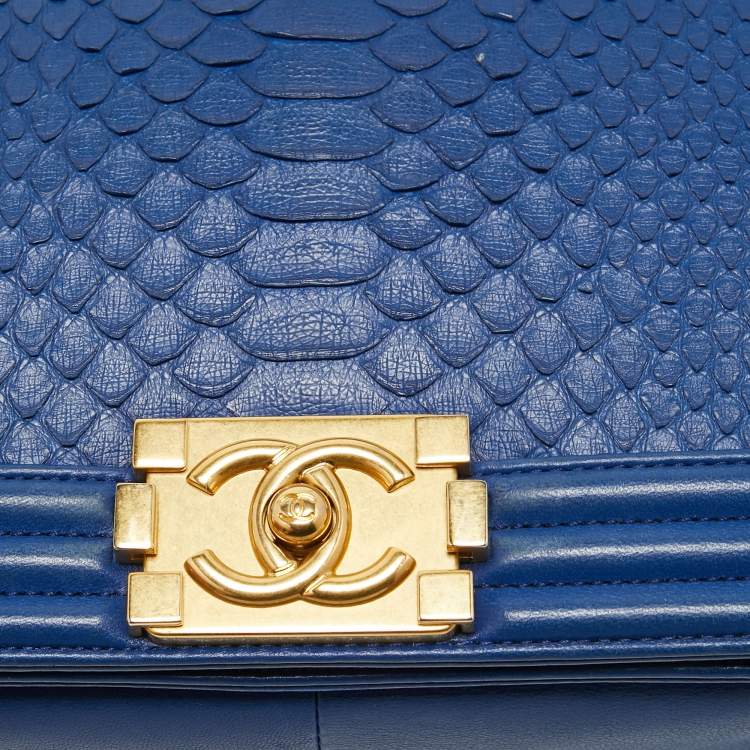 Pre Owned Chanel Blue Python Medium Boy Bag