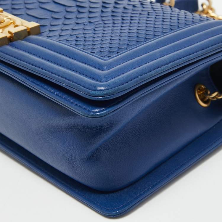 Pre Owned Chanel Blue Python Medium Boy Bag