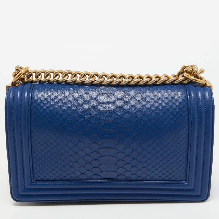 Pre Owned Chanel Blue Python Medium Boy Bag