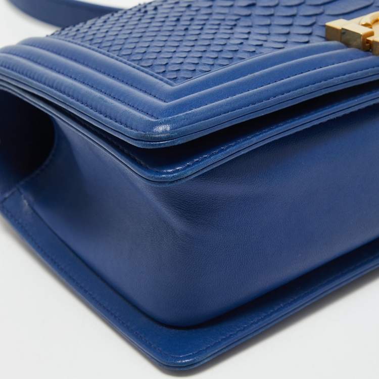 Pre Owned Chanel Blue Python Medium Boy Bag