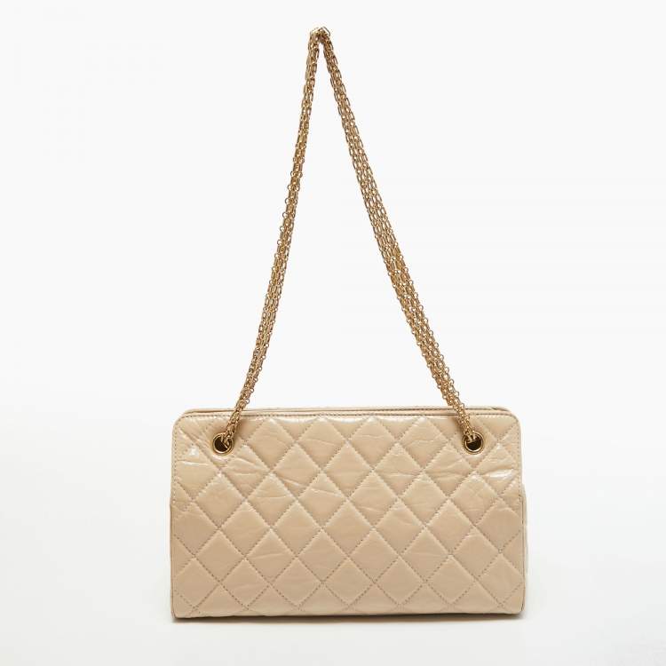 Pre Owned Chanel Light Beige Quilted Glazed Age Leather Reissue Chain Tote