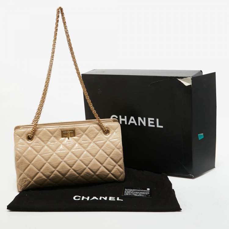 Pre Owned Chanel Light Beige Quilted Glazed Age Leather Reissue Chain Tote