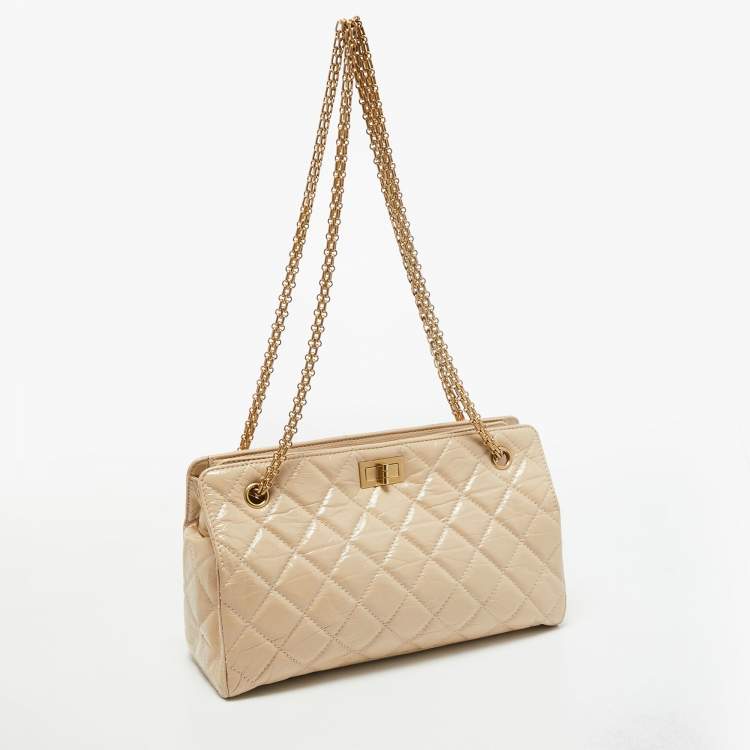 Pre Owned Chanel Light Beige Quilted Glazed Age Leather Reissue Chain Tote