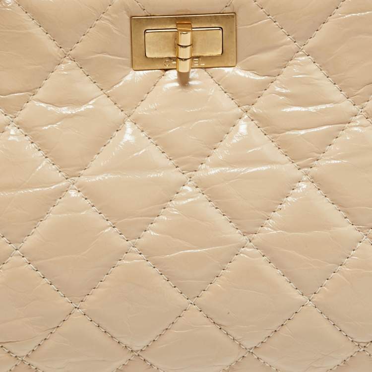 Pre Owned Chanel Light Beige Quilted Glazed Age Leather Reissue Chain Tote