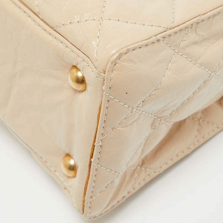 Pre Owned Chanel Light Beige Quilted Glazed Age Leather Reissue Chain Tote