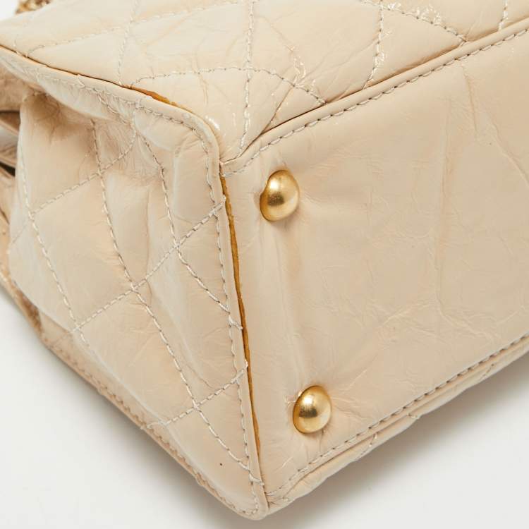 Pre Owned Chanel Light Beige Quilted Glazed Age Leather Reissue Chain Tote