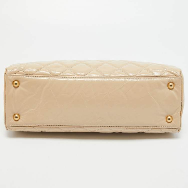 Pre Owned Chanel Light Beige Quilted Glazed Age Leather Reissue Chain Tote