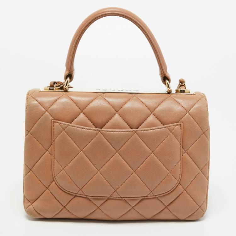 Pre Owned Chanel Beige Quilted Leather Small Trendy CC Flap Top Handle Bag