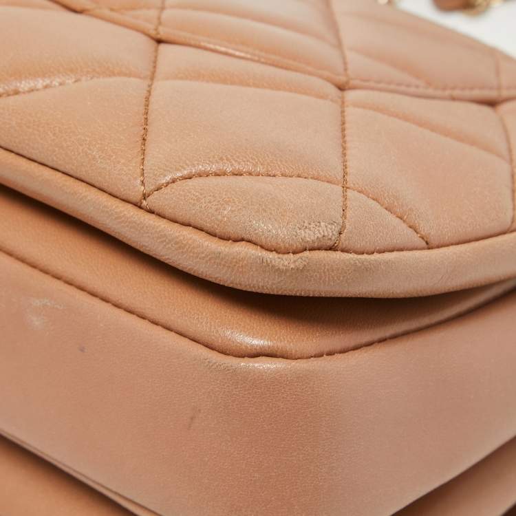 Pre Owned Chanel Beige Quilted Leather Small Trendy CC Flap Top Handle Bag