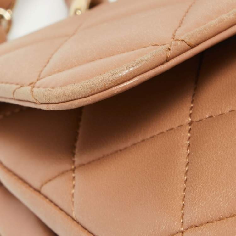 Pre Owned Chanel Beige Quilted Leather Small Trendy CC Flap Top Handle Bag