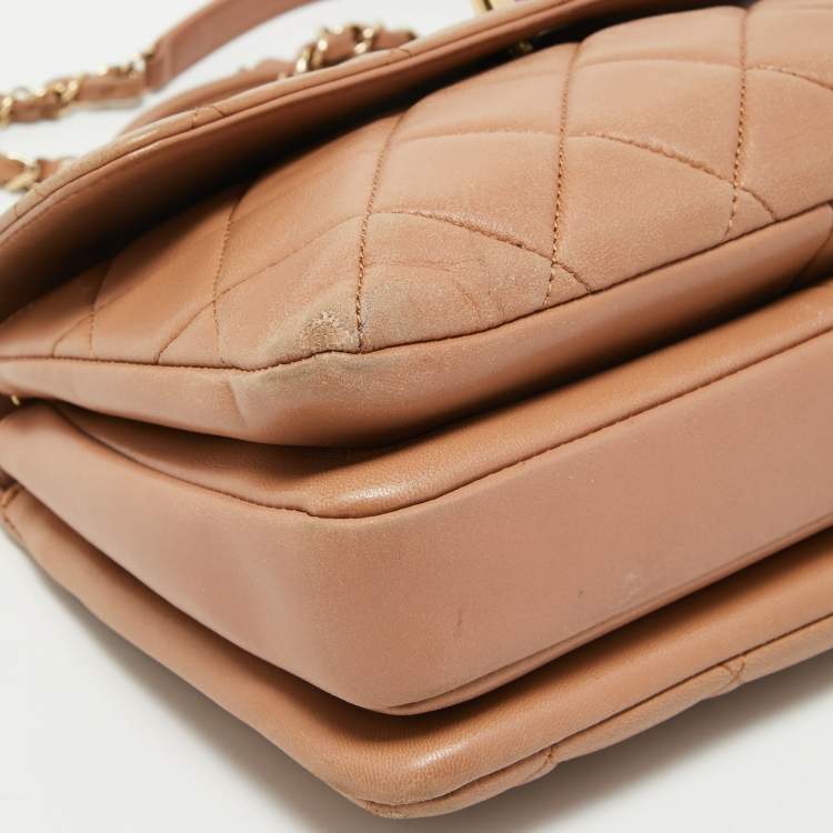 Pre Owned Chanel Beige Quilted Leather Small Trendy CC Flap Top Handle Bag