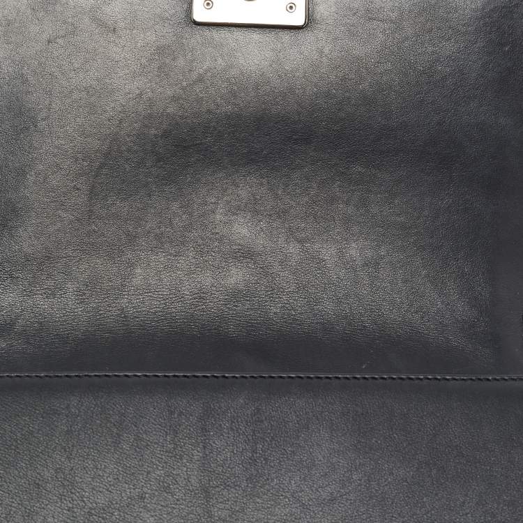 Pre Owned Chanel Black Beaded Chevron Leather Medium Boy Flap Bag