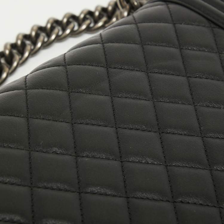 Pre Owned Chanel Black Quilted Leather Large Boy Flap Bag