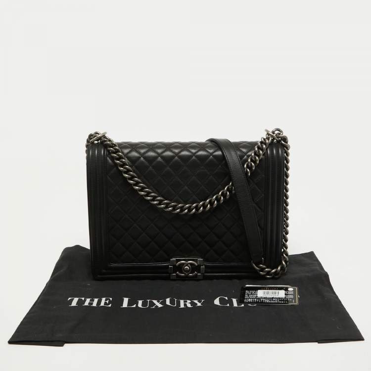 Pre Owned Chanel Black Quilted Leather Large Boy Flap Bag