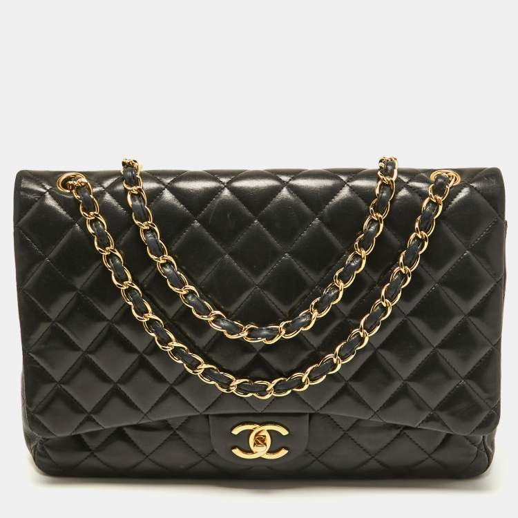 Chanel Black Quilted Leather Maxi Classic Double Flap Bag Chanel