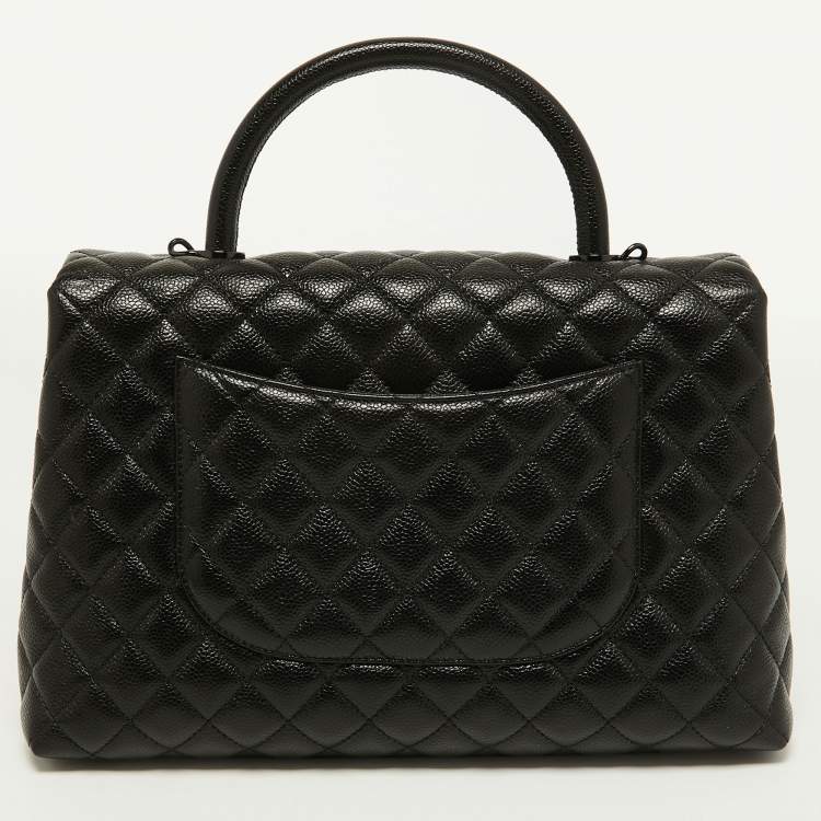 Pre Owned Chanel Black Quilted Caviar Leather So Black Coco Top Handle Bag