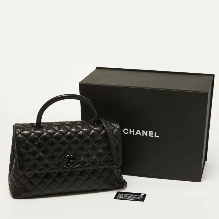 Pre Owned Chanel Black Quilted Caviar Leather So Black Coco Top Handle Bag