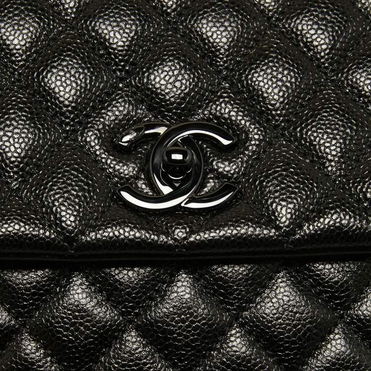 Pre Owned Chanel Black Quilted Caviar Leather So Black Coco Top Handle Bag
