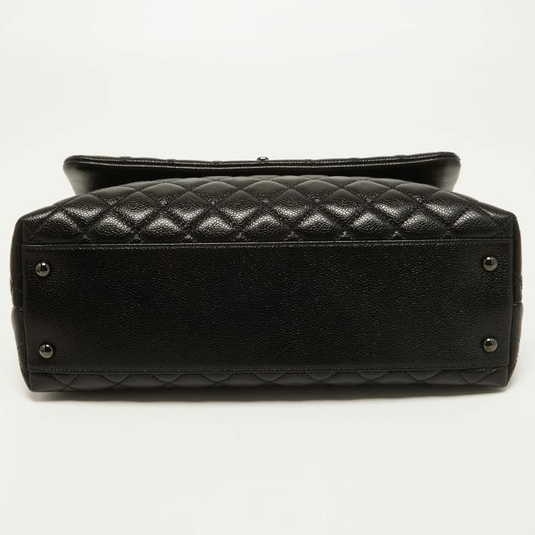 Pre Owned Chanel Black Quilted Caviar Leather So Black Coco Top Handle Bag
