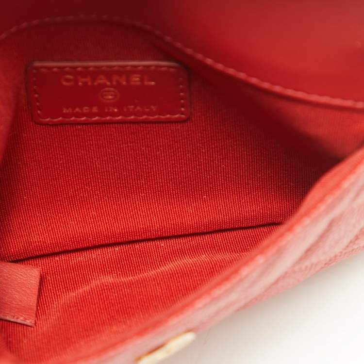 Chanel Red Quilted Caviar Leather Filigree Wallet Chanel