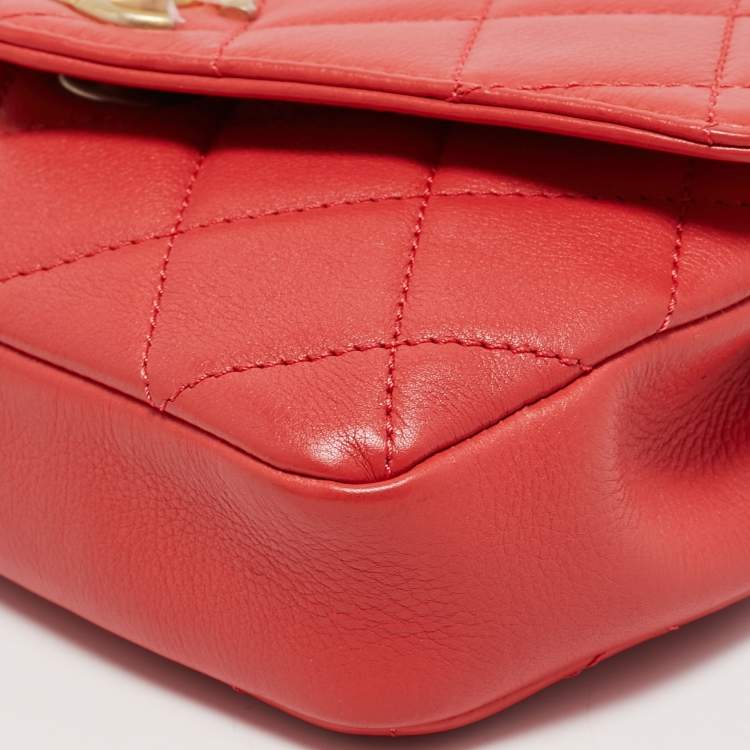 Pre Owned Chanel Orange Quilted Leather Envelope Flap Waist Bag