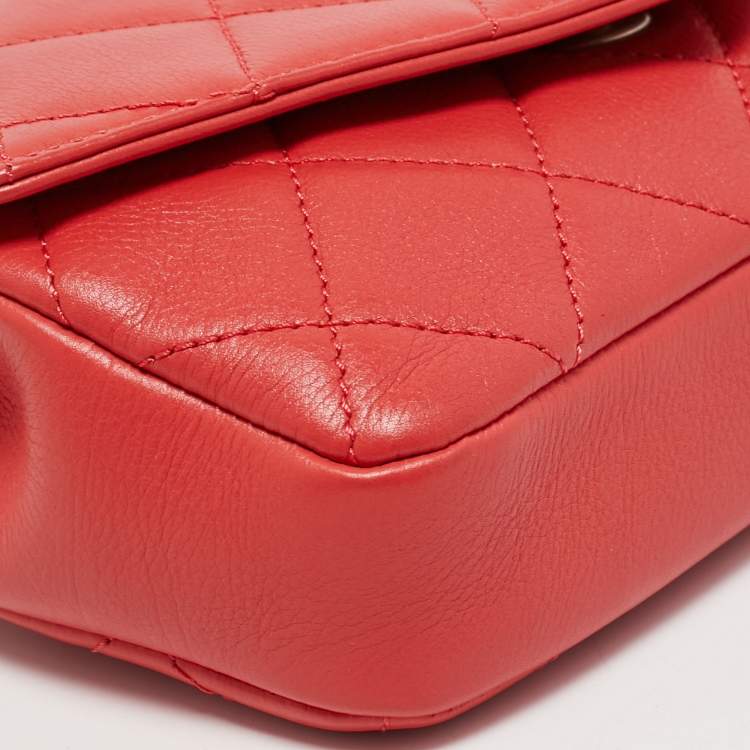 Pre Owned Chanel Orange Quilted Leather Envelope Flap Waist Bag