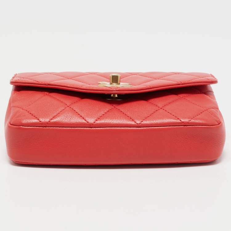 Pre Owned Chanel Orange Quilted Leather Envelope Flap Waist Bag