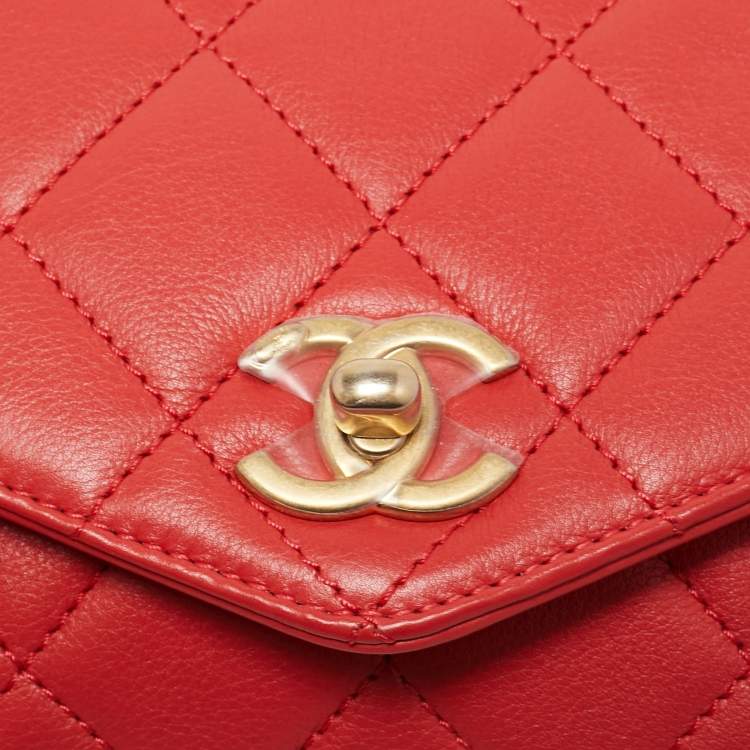 Pre Owned Chanel Orange Quilted Leather Envelope Flap Waist Bag