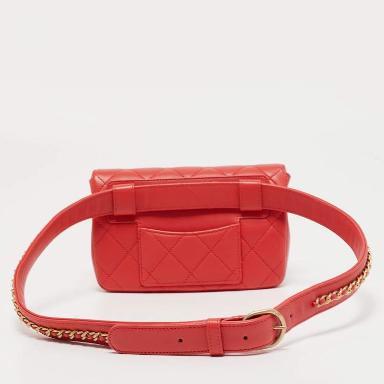Pre Owned Chanel Orange Quilted Leather Envelope Flap Waist Bag