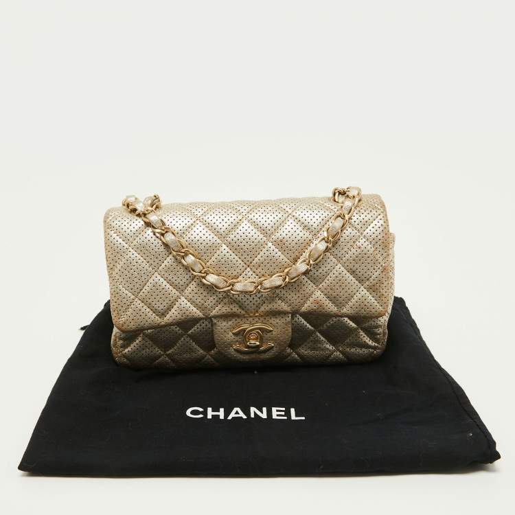 Pre Owned Chanel Gold Quilted Perforated Leather New Mini Classic Flap Bag