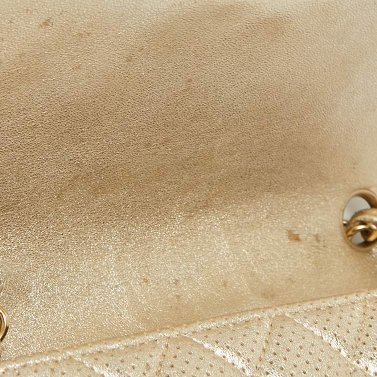 Pre Owned Chanel Gold Quilted Perforated Leather New Mini Classic Flap Bag