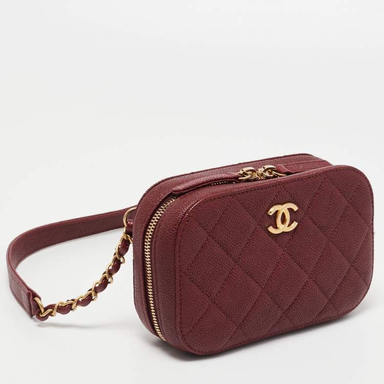 Pre Owned Chanel Burgundy Quilted Caviar Leather Chic Trip Waist Bag