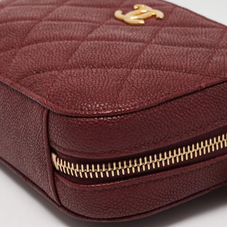Pre Owned Chanel Burgundy Quilted Caviar Leather Chic Trip Waist Bag