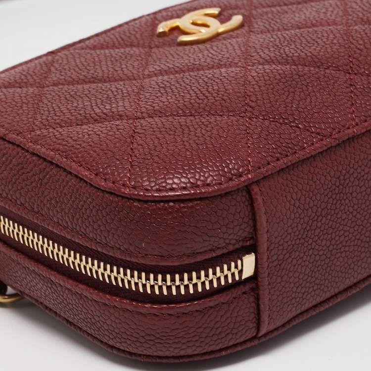 Pre Owned Chanel Burgundy Quilted Caviar Leather Chic Trip Waist Bag