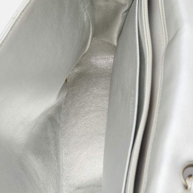 Pre Owned Chanel Silver Quilted Leather Jumbo Classic Single Flap Bag