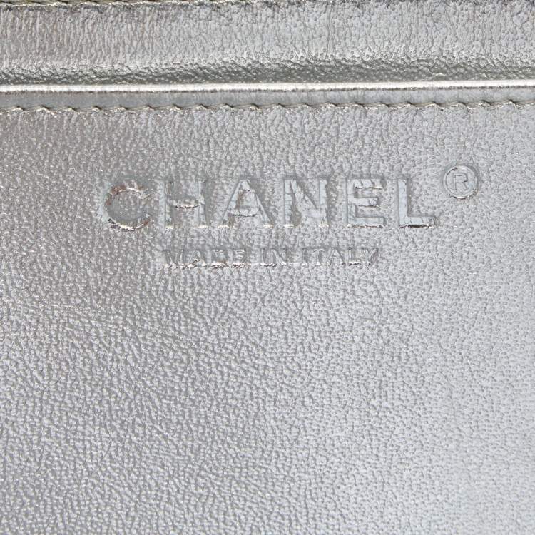Pre Owned Chanel Silver Quilted Leather Jumbo Classic Single Flap Bag