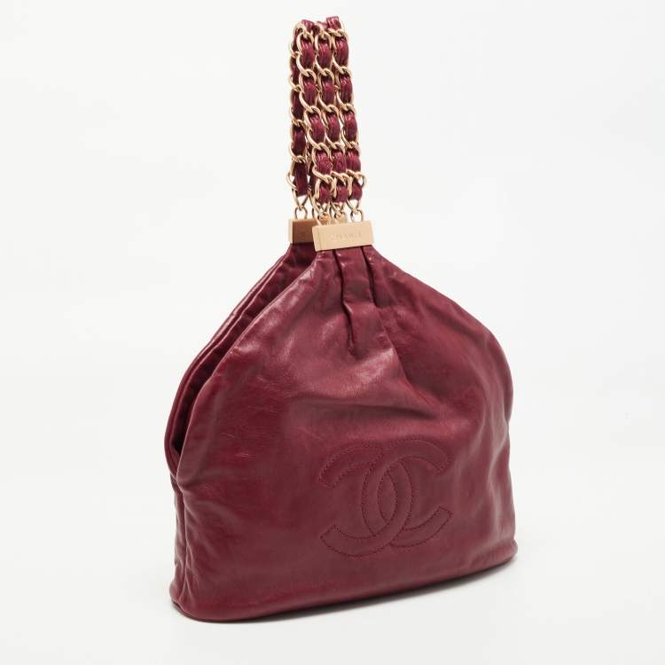 Pre Owned Chanel Red Leather Mini Rock and Chain Hobo