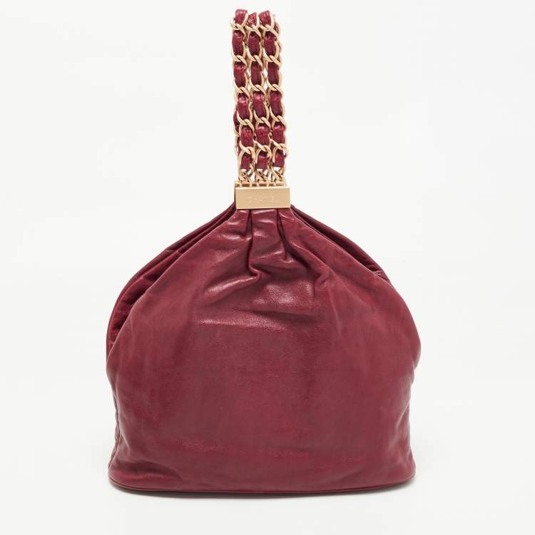 Pre Owned Chanel Red Leather Mini Rock and Chain Hobo