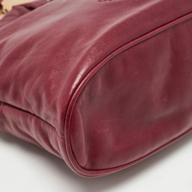 Pre Owned Chanel Red Leather Mini Rock and Chain Hobo