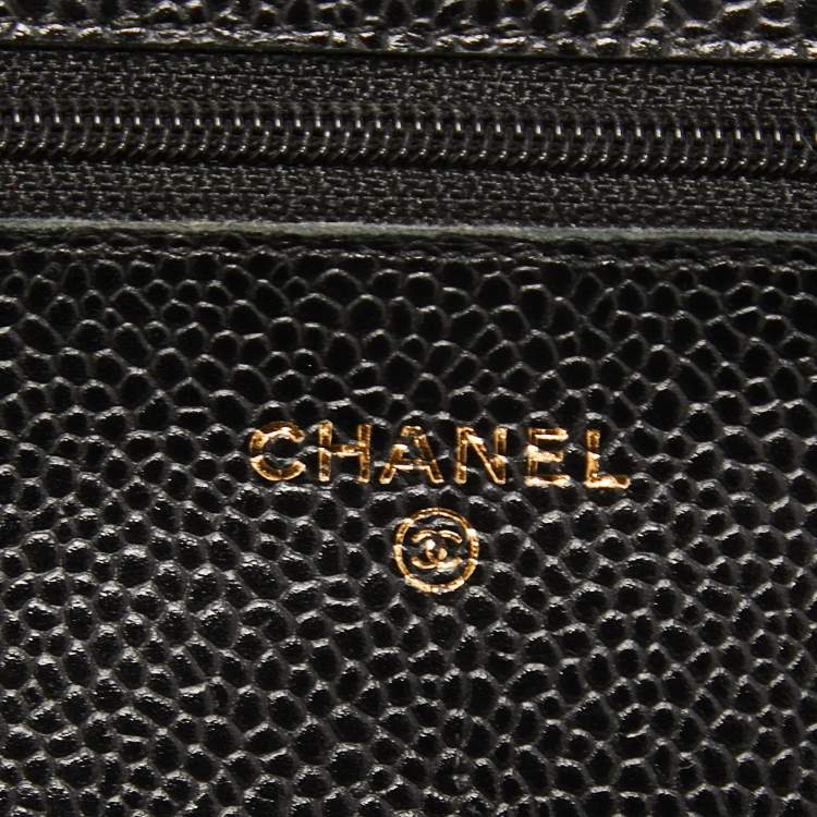 Pre Owned Chanel Black Quilted Caviar Leather Classic Wallet on Chain