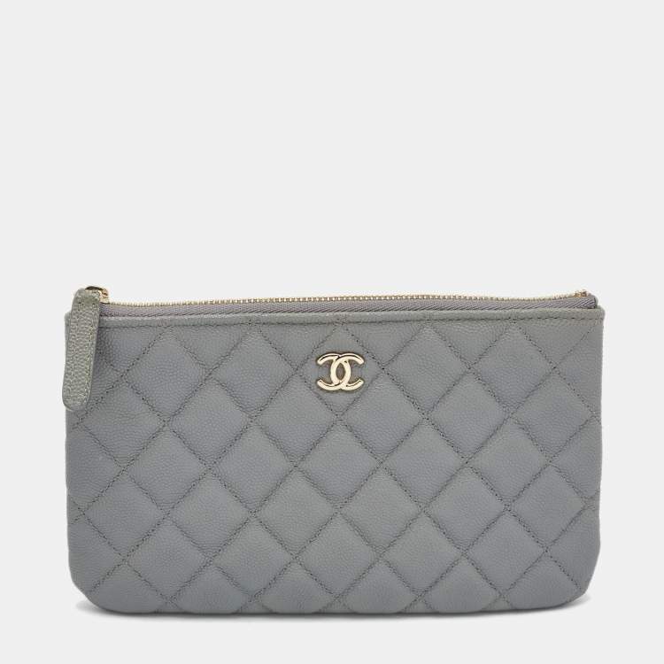 Chanel O-Case Quilted Lambskin Leather Zip Pouch Black