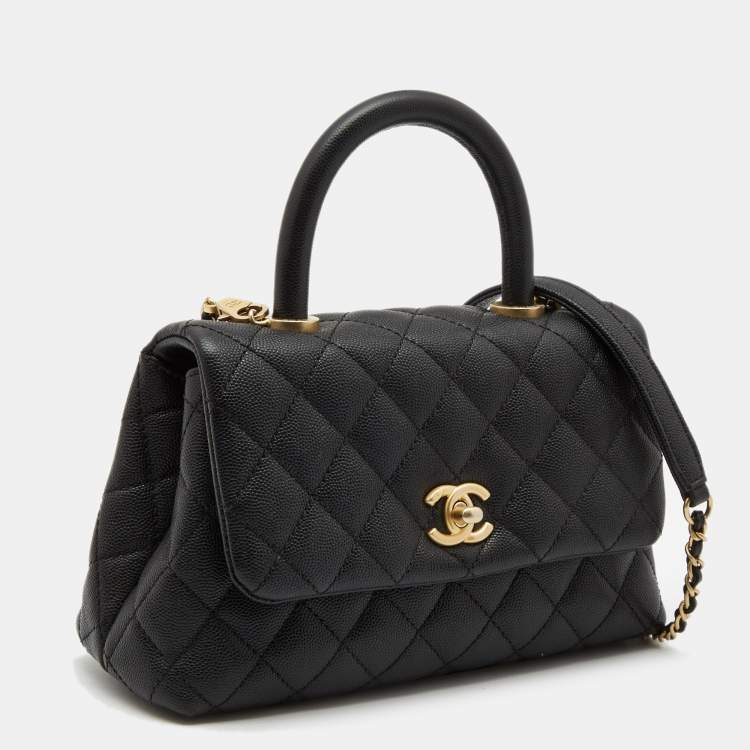 Pre Owned Chanel Black Quilted Caviar Leather Small Coco Top Handle Bag