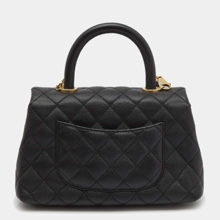 Pre Owned Chanel Black Quilted Caviar Leather Small Coco Top Handle Bag