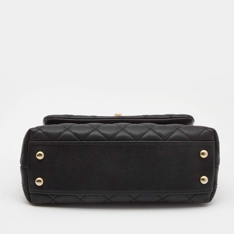 Pre Owned Chanel Black Quilted Caviar Leather Small Coco Top Handle Bag